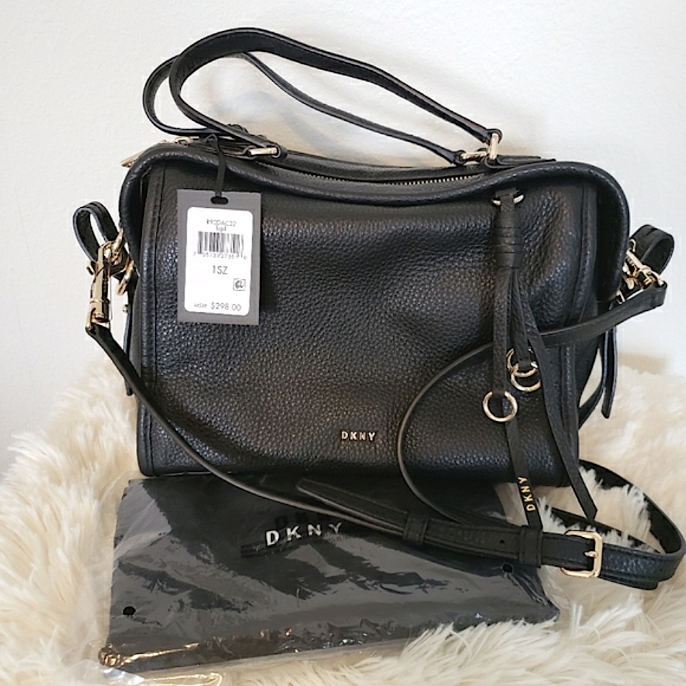 REDUCED - DKNY Marcy Black Medium Pebble Leather Crossbody Satchel NWT - Picture 2 of 14